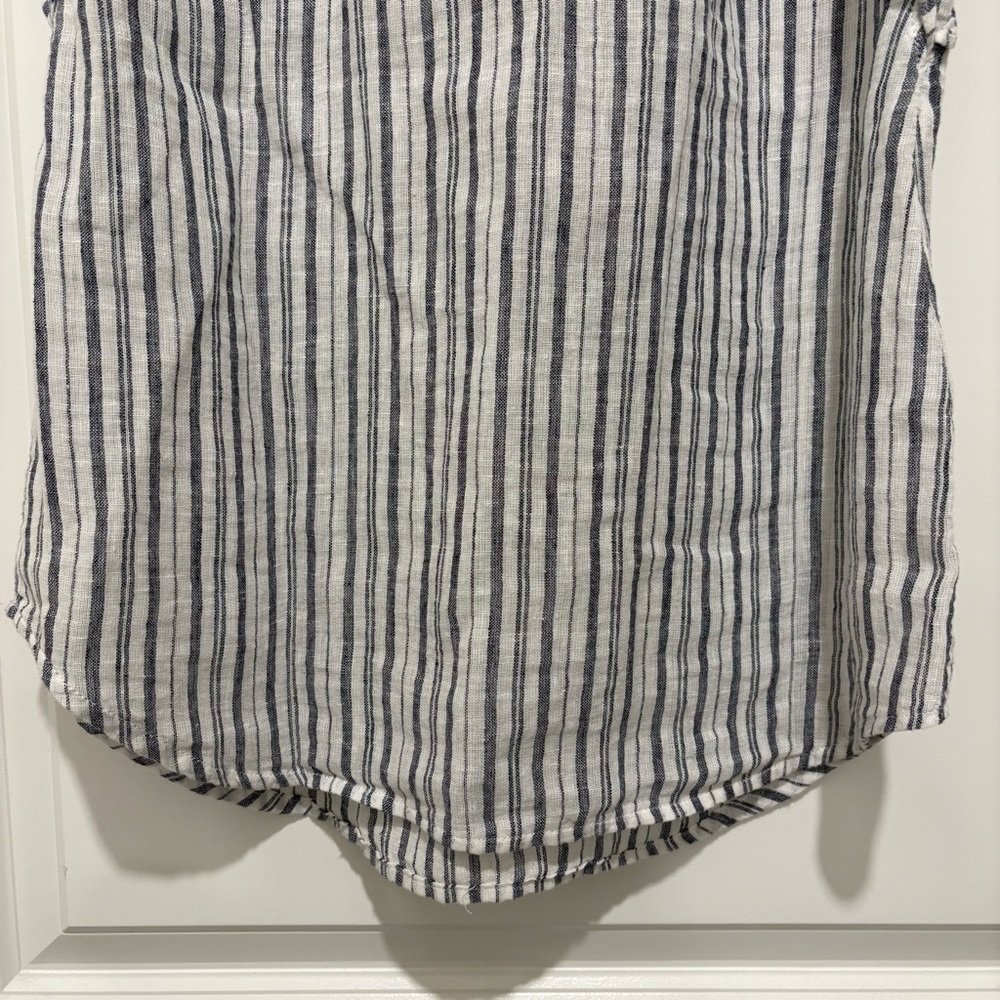 🪴$5/25🪴Old Navy Blue White Striped Linen Blend Ruffle Sleeve V-Neck Blouse Top S - Picture 5 of 12